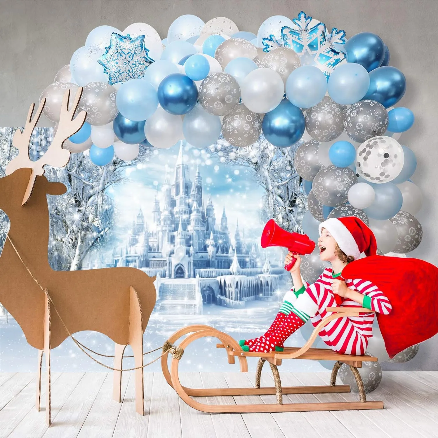 8x6ft Winter Forest Castle Backdrop Ice Castle Snow World Wonderland Photography Background for Winter Christmas Holiday Kids Newborn Baby Princess Birthday Party