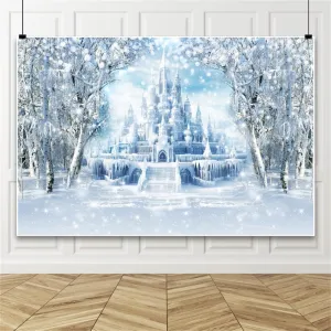 8x6ft Winter Forest Castle Backdrop Ice Castle Snow World Wonderland Photography Background for Winter Christmas Holiday Kids Newborn Baby Princess Birthday Party