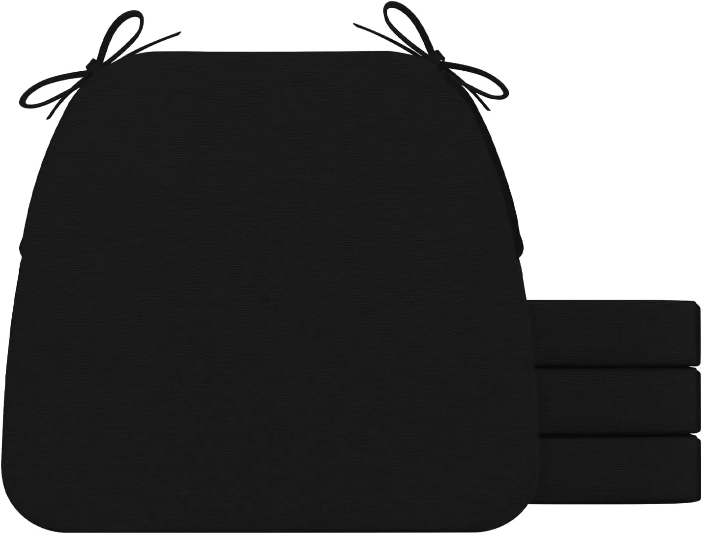 AAAAAcessories D-Shaped Chair Cushions, 2" Thick Dining Chair Pads with Ties and Removable, Machine-Washable Cover, 17" x 16", Set of 4, Black