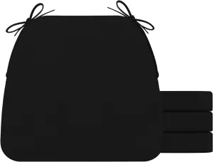 AAAAAcessories D-Shaped Chair Cushions, 2" Thick Dining Chair Pads with Ties and Removable, Machine-Washable Cover, 17" x 16", Set of 4, Black