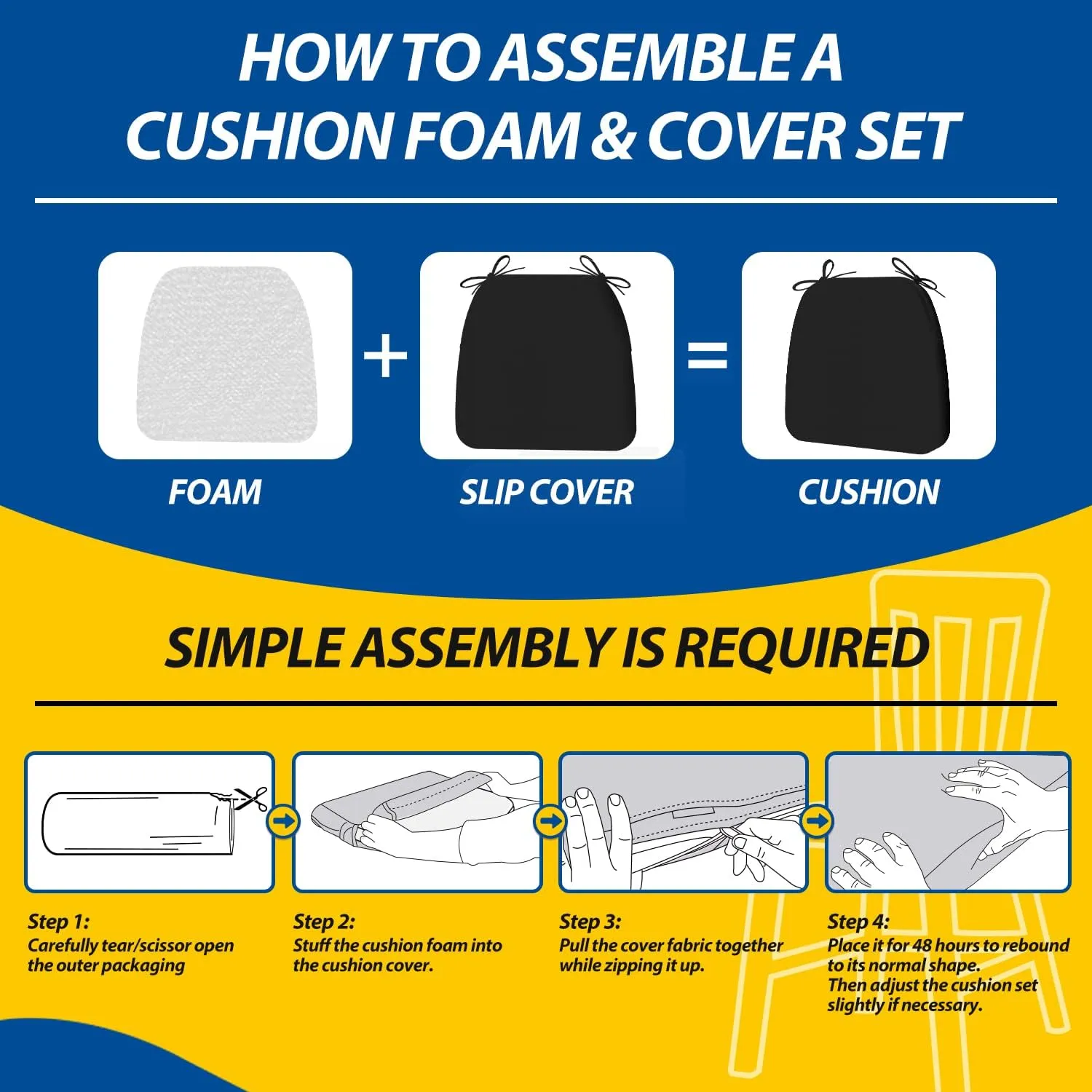 AAAAAcessories D-Shaped Chair Cushions, 2" Thick Dining Chair Pads with Ties and Removable, Machine-Washable Cover, 17" x 16", Set of 4, Black