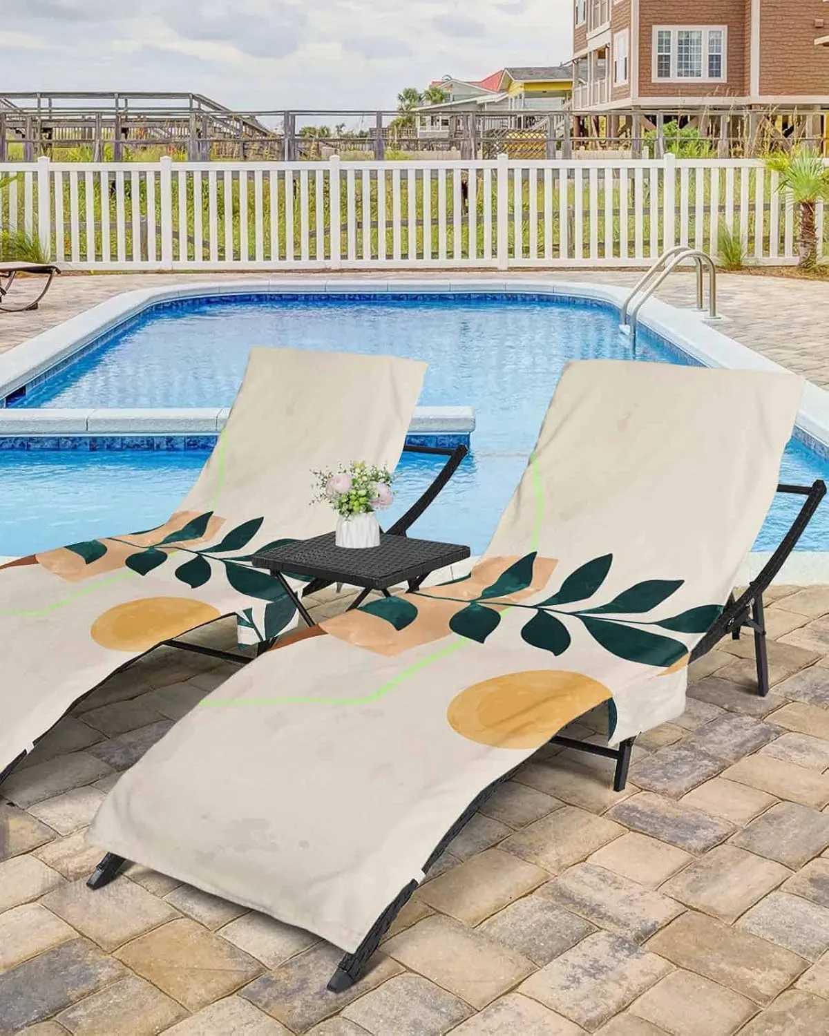 Abstract ArtTropical Red Sun Chaise Lounge Cover - Beach Chair Towel, Middle Century Geometric Pool Lounger Chair Covers with Side Pocket, Towels Cover for Sunbathing Patio Hotel, 85 x 29 in