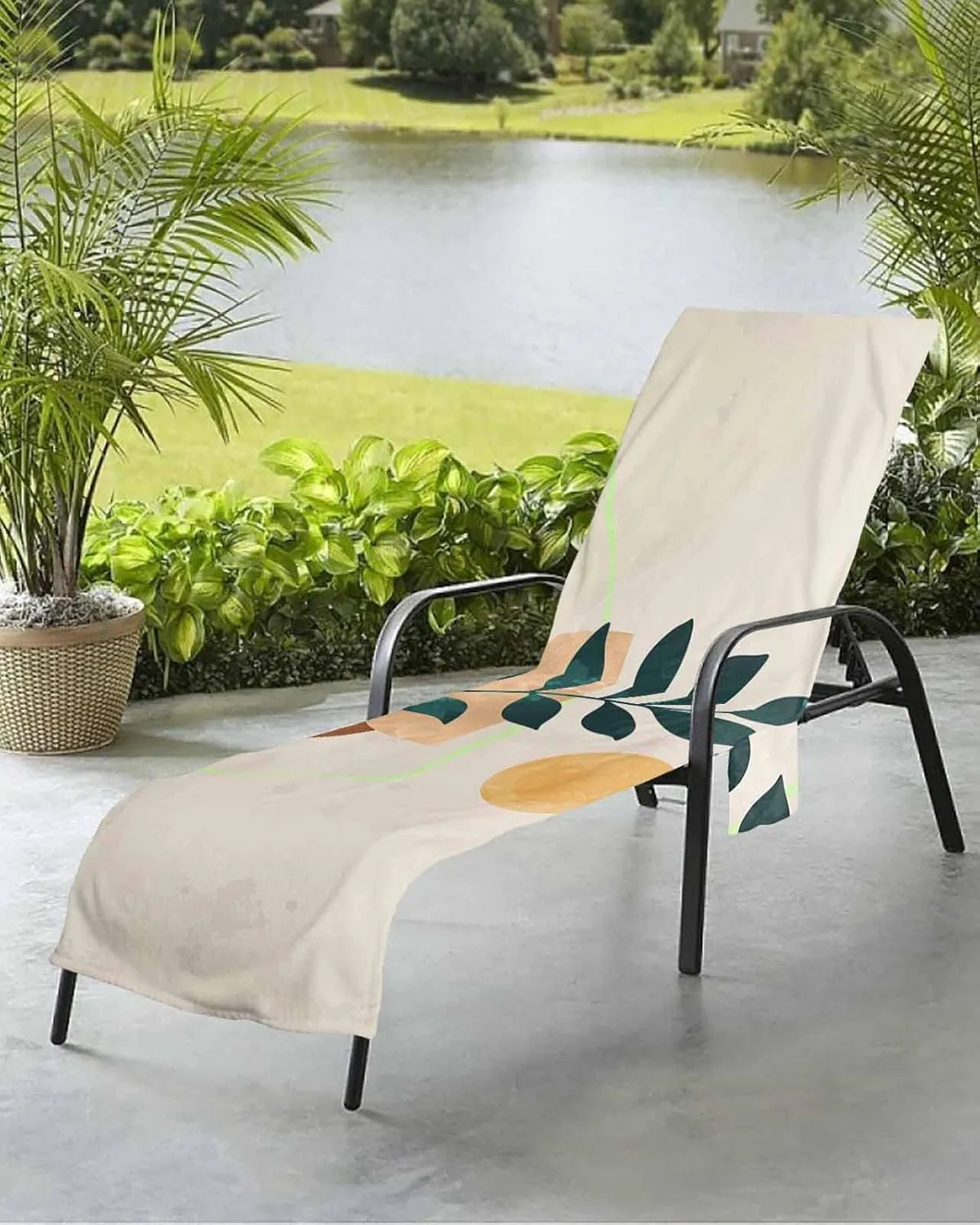 Abstract ArtTropical Red Sun Chaise Lounge Cover - Beach Chair Towel, Middle Century Geometric Pool Lounger Chair Covers with Side Pocket, Towels Cover for Sunbathing Patio Hotel, 85 x 29 in