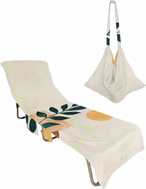 Abstract ArtTropical Red Sun Chaise Lounge Cover - Beach Chair Towel, Middle Century Geometric Pool Lounger Chair Covers with Side Pocket, Towels Cover for Sunbathing Patio Hotel, 85 x 29 in