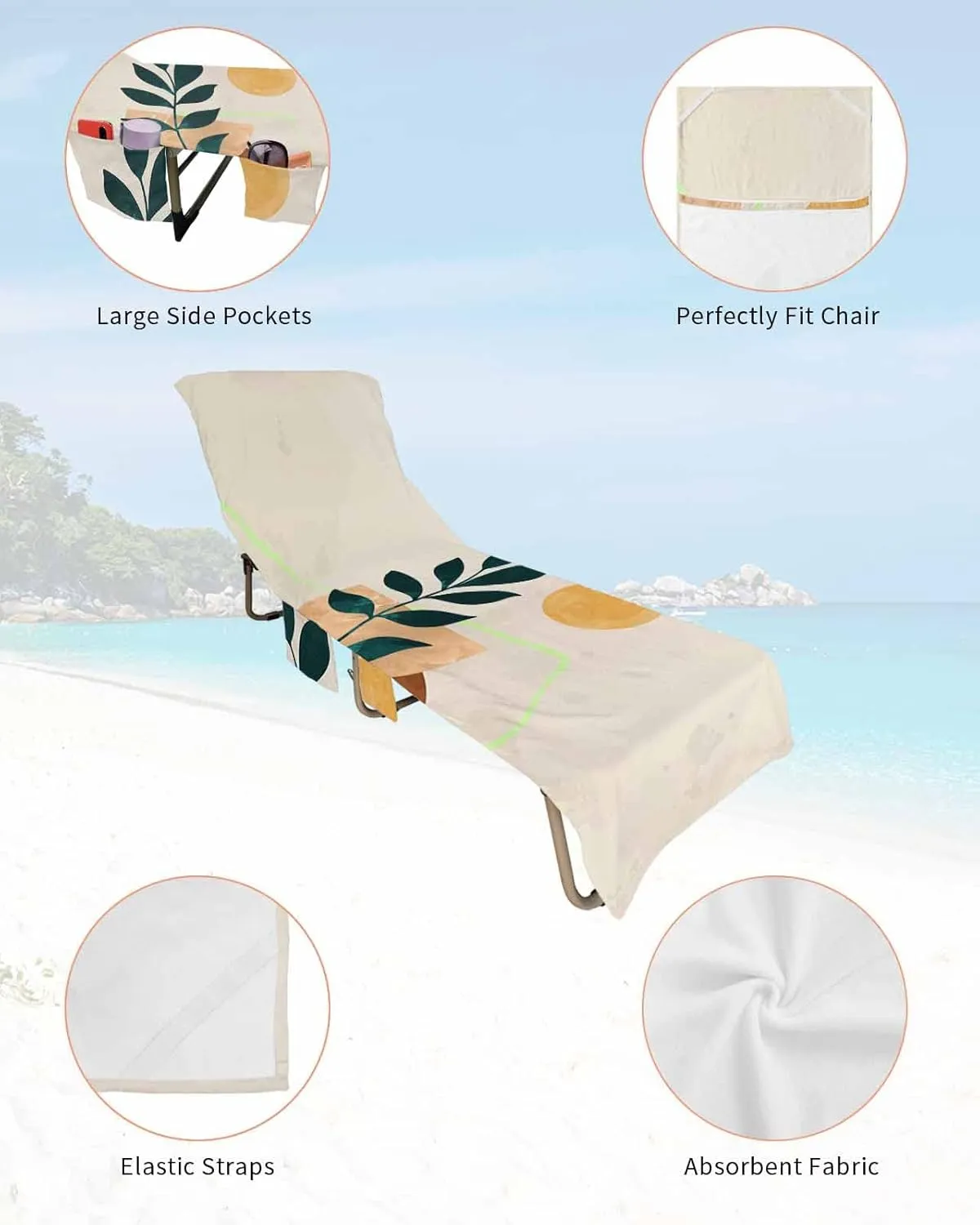 Abstract ArtTropical Red Sun Chaise Lounge Cover - Beach Chair Towel, Middle Century Geometric Pool Lounger Chair Covers with Side Pocket, Towels Cover for Sunbathing Patio Hotel, 85 x 29 in