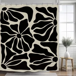 Abstract Matisse Flower Shower Curtain 60Wx72L Inch Retro Vintage Aesthetic Minimalist Black Modern Bathroom Set Accessories Decor with 12 Pack Hooks