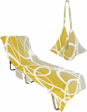 Abstract Yellow Beach Pool Patio Lounge Chaise Chair Cover Towel With Pockets, Absorbent & Quick Dry Microfiber Towel Cover Bag Summer Travel Accessories for Sunbathing Geometric Minimalist Modern Art