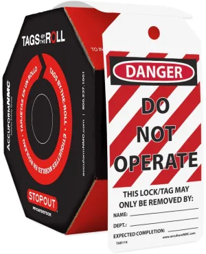 AccuformNMC 100 Lockout Tags by-The-Roll, Danger Do Not Operate, US Made OSHA Compliant Tags, Waterproof PF-Cardstock, Resists Tears, 6.25"x3", TAR114