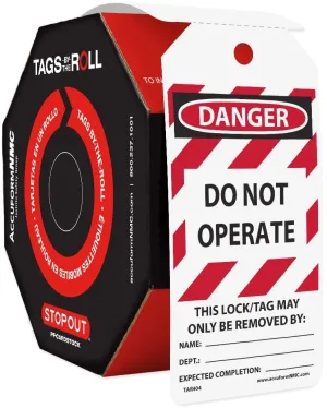 AccuformNMC 100 Lockout Tags by-The-Roll, Danger Do Not Operate, US Made OSHA Compliant Tags, Waterproof PF-Cardstock, Resists Tears, 6.25"x3", TAR404