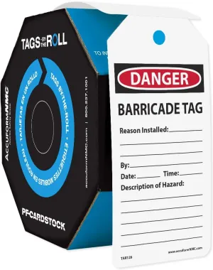 AccuformNMC 100 Safety Tags by-The-Roll, Caution Barricade, US Made OSHA Compliant Tags, Waterproof PF-Cardstock, Resists Tears, 6.25"x3", TAR128