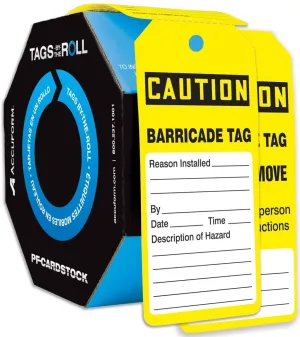 AccuformNMC 100 Safety Tags by-The-Roll, Caution Barricade, US Made OSHA Compliant Tags, Waterproof PF-Cardstock, Resists Tears, 6.25"x3", TAR136