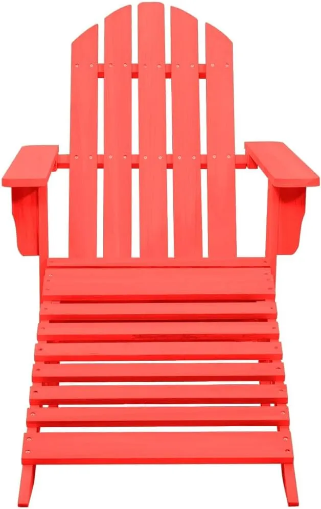 Adirondack Chair with Ottoman Solid Fir Wood Red Patio Furniture Outdoor Lounge Chair for Garden Deck Backyard Ergonomic Design Durable Weather-Resistant