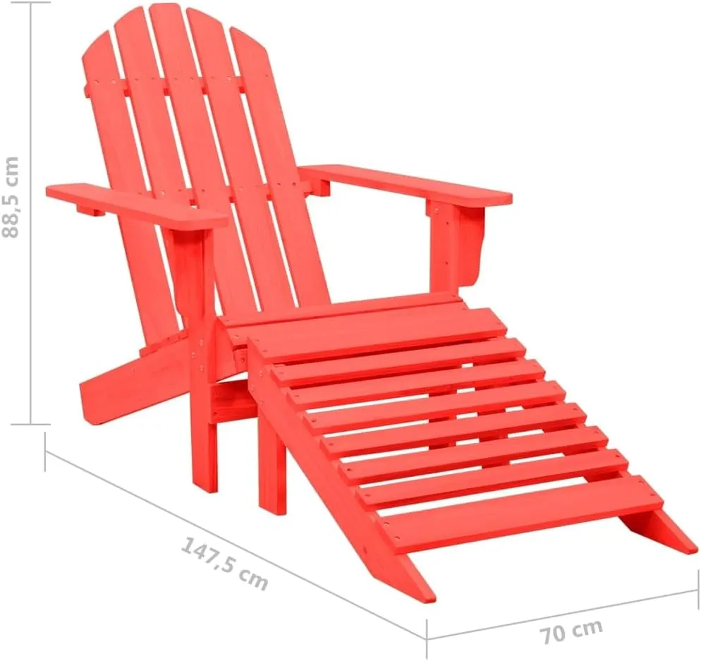 Adirondack Chair with Ottoman Solid Fir Wood Red Patio Furniture Outdoor Lounge Chair for Garden Deck Backyard Ergonomic Design Durable Weather-Resistant