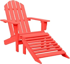 Adirondack Chair with Ottoman Solid Fir Wood Red Patio Furniture Outdoor Lounge Chair for Garden Deck Backyard Ergonomic Design Durable Weather-Resistant