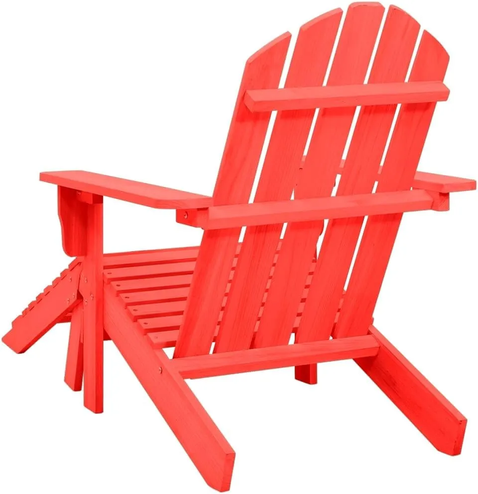 Adirondack Chair with Ottoman Solid Fir Wood Red Patio Furniture Outdoor Lounge Chair for Garden Deck Backyard Ergonomic Design Durable Weather-Resistant