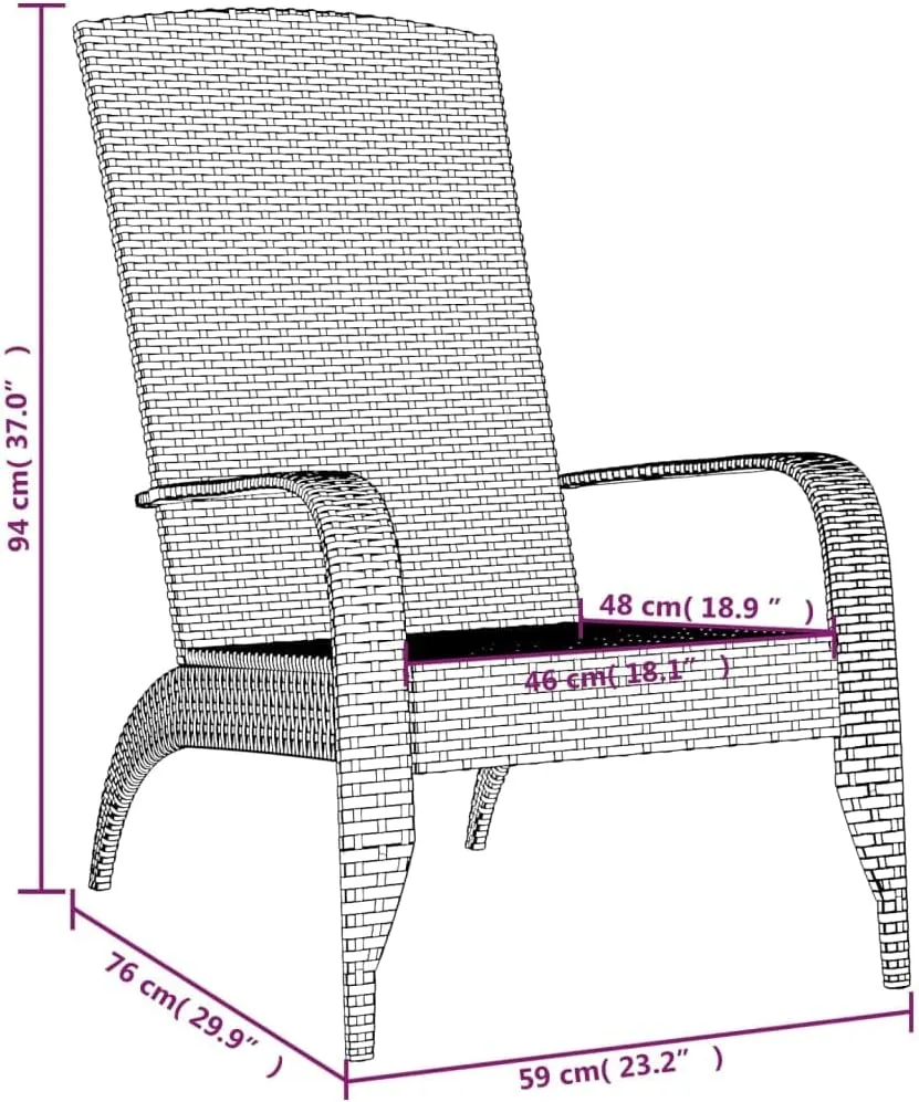 Adirondack Patio Chair Gray Poly Rattan Outdoor Furniture with Steel Frame, Durable Weather-Resistant Lounge Chair for Poolside Beach Porch Backyard