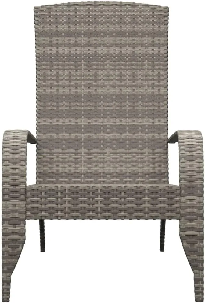 Adirondack Patio Chair Gray Poly Rattan Outdoor Furniture with Steel Frame, Durable Weather-Resistant Lounge Chair for Poolside Beach Porch Backyard