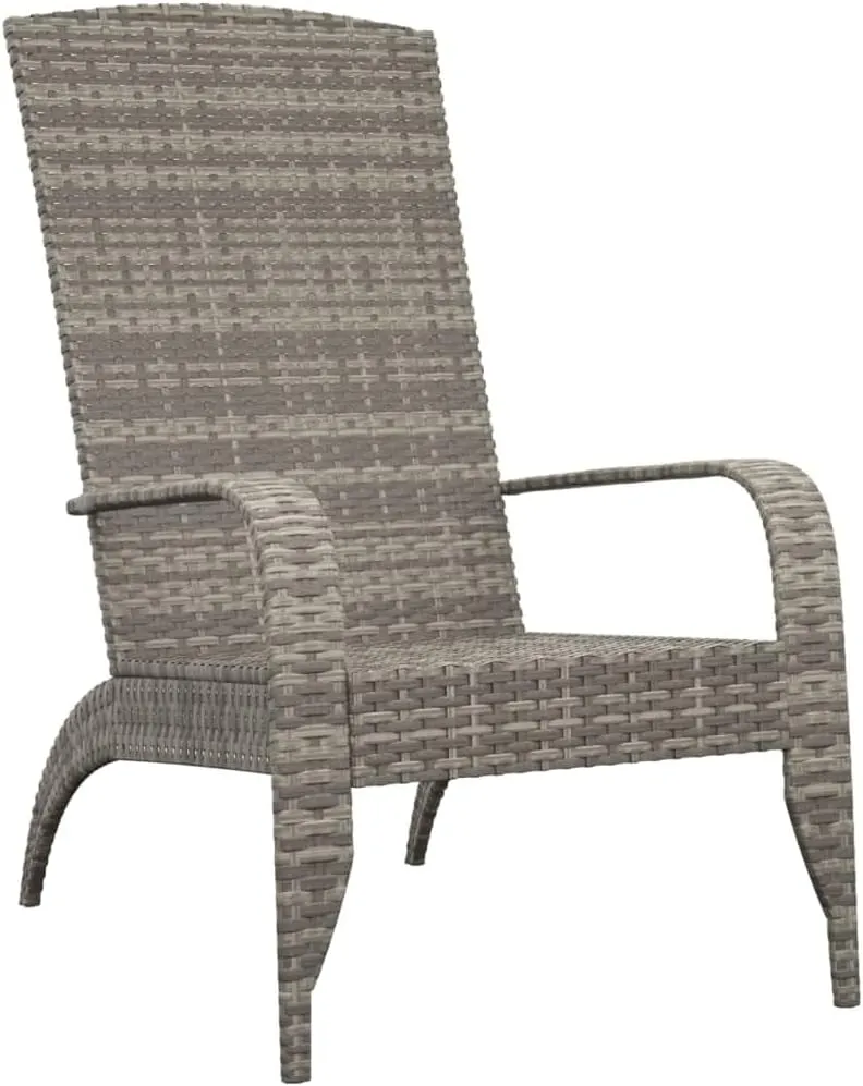 Adirondack Patio Chair Gray Poly Rattan Outdoor Furniture with Steel Frame, Durable Weather-Resistant Lounge Chair for Poolside Beach Porch Backyard
