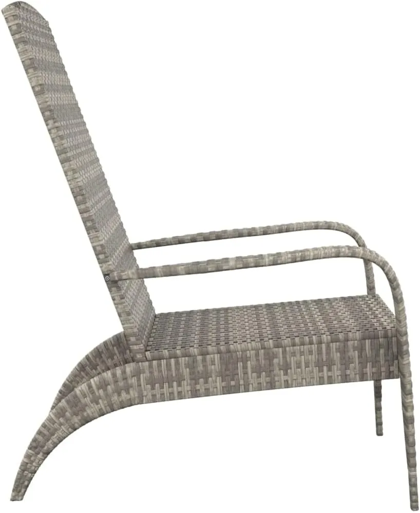 Adirondack Patio Chair Gray Poly Rattan Outdoor Furniture with Steel Frame, Durable Weather-Resistant Lounge Chair for Poolside Beach Porch Backyard