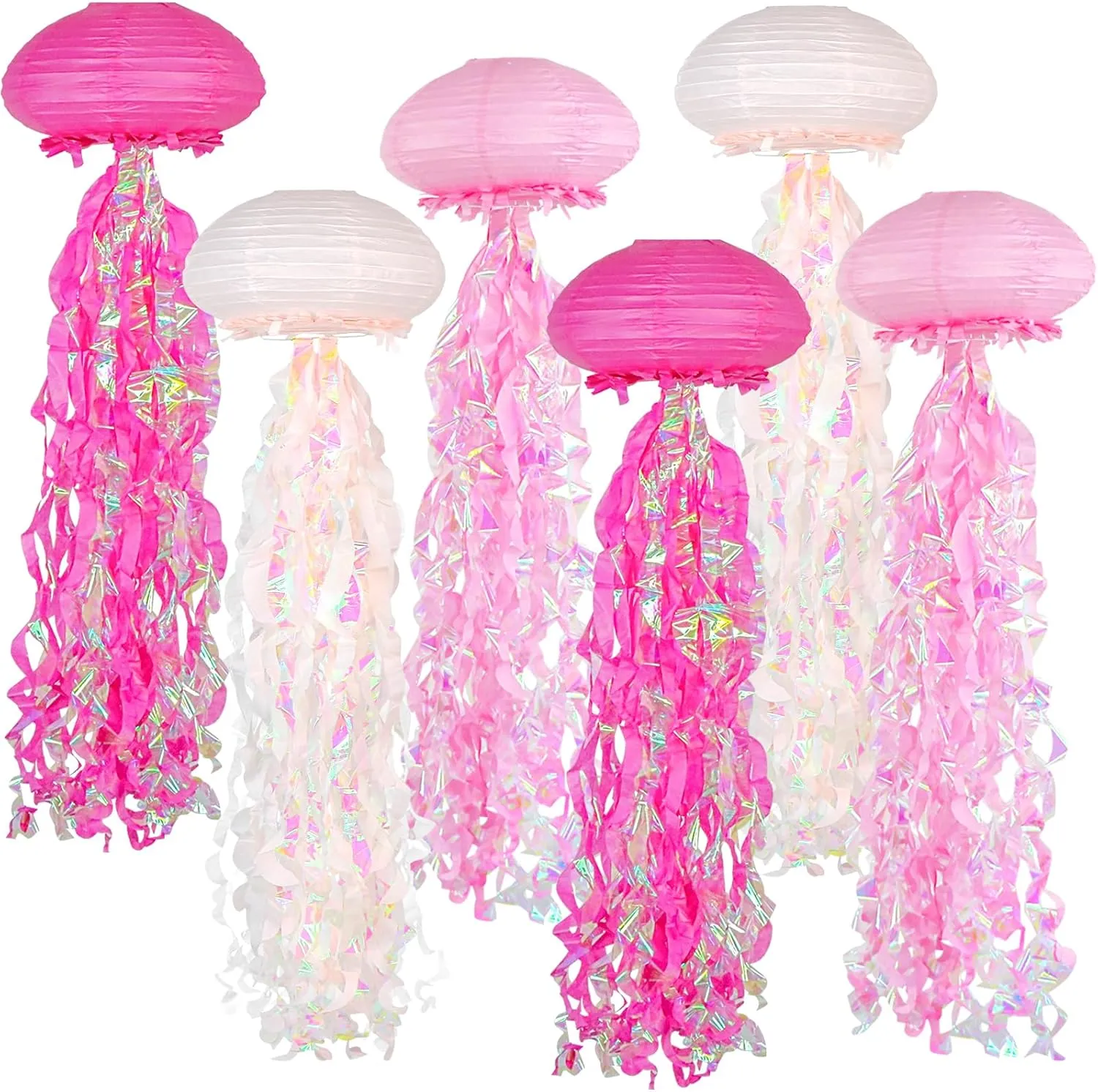 ADLKGG Jelly fish Paper Lanterns, Under the Sea Party Decortions, 6pcs Hanging Medusa Paper Lantern for Mermaid Underwater World Ocean Themed Birthday Party Baby Shower Classroom Decor (Pink)