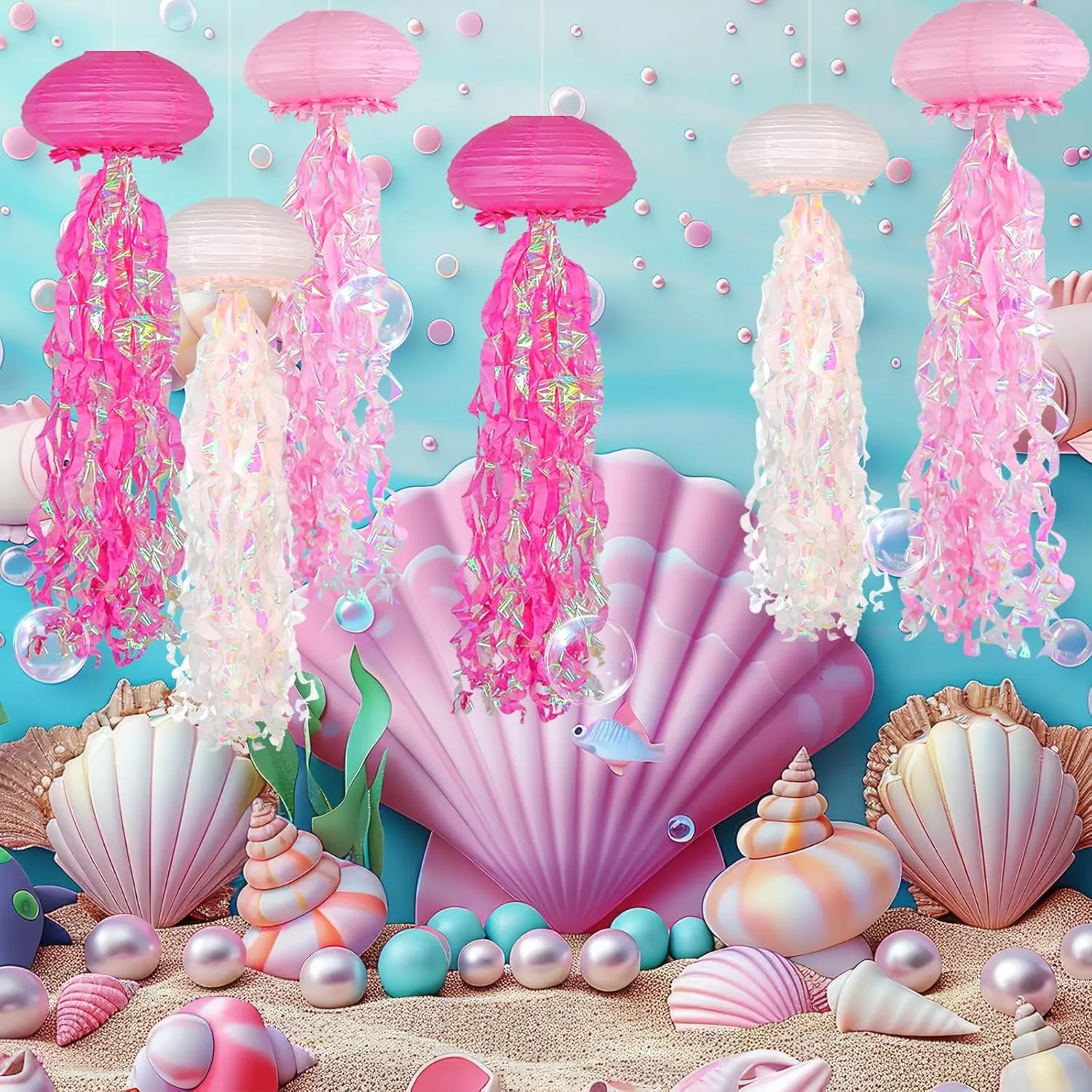ADLKGG Jelly fish Paper Lanterns, Under the Sea Party Decortions, 6pcs Hanging Medusa Paper Lantern for Mermaid Underwater World Ocean Themed Birthday Party Baby Shower Classroom Decor (Pink)