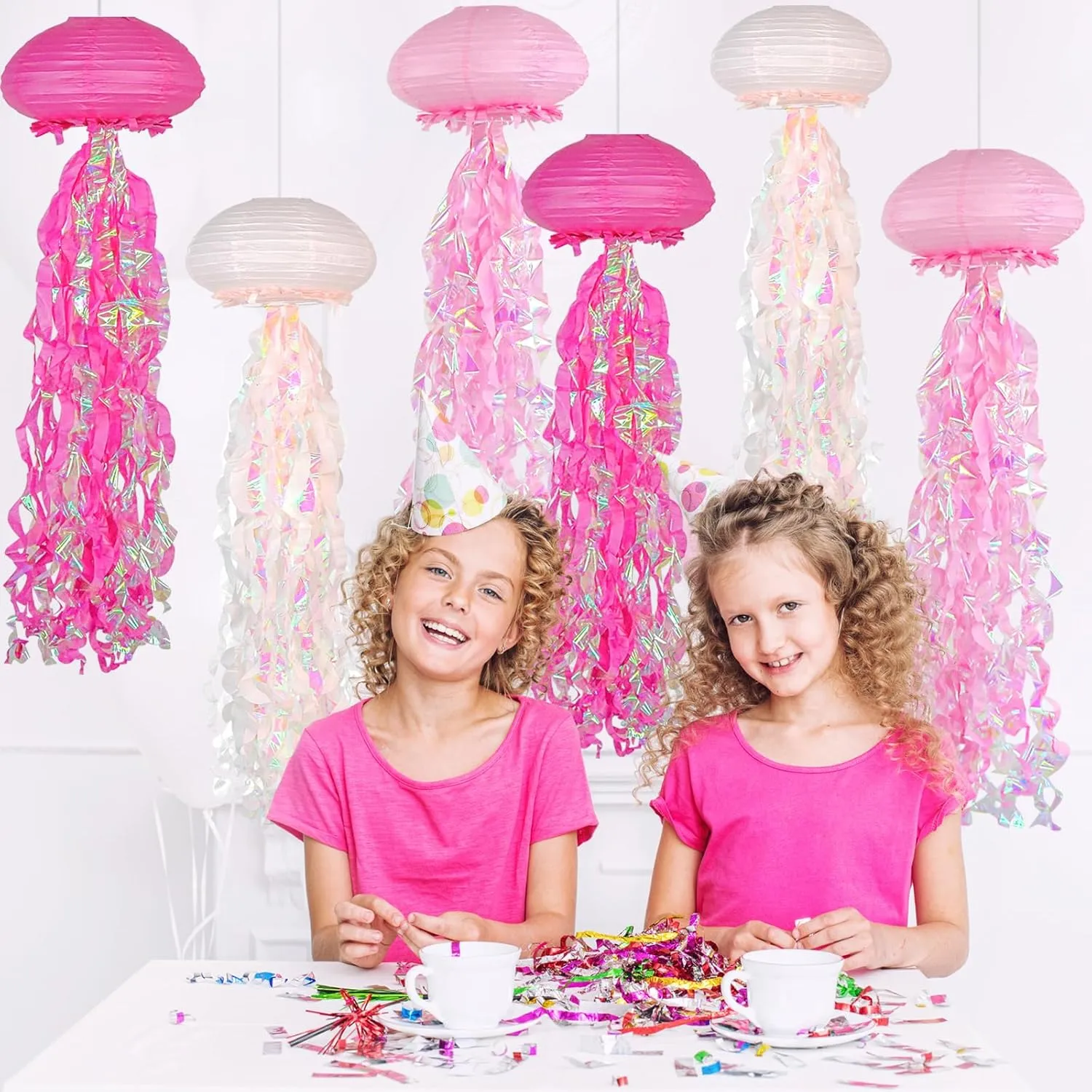 ADLKGG Jelly fish Paper Lanterns, Under the Sea Party Decortions, 6pcs Hanging Medusa Paper Lantern for Mermaid Underwater World Ocean Themed Birthday Party Baby Shower Classroom Decor (Pink)