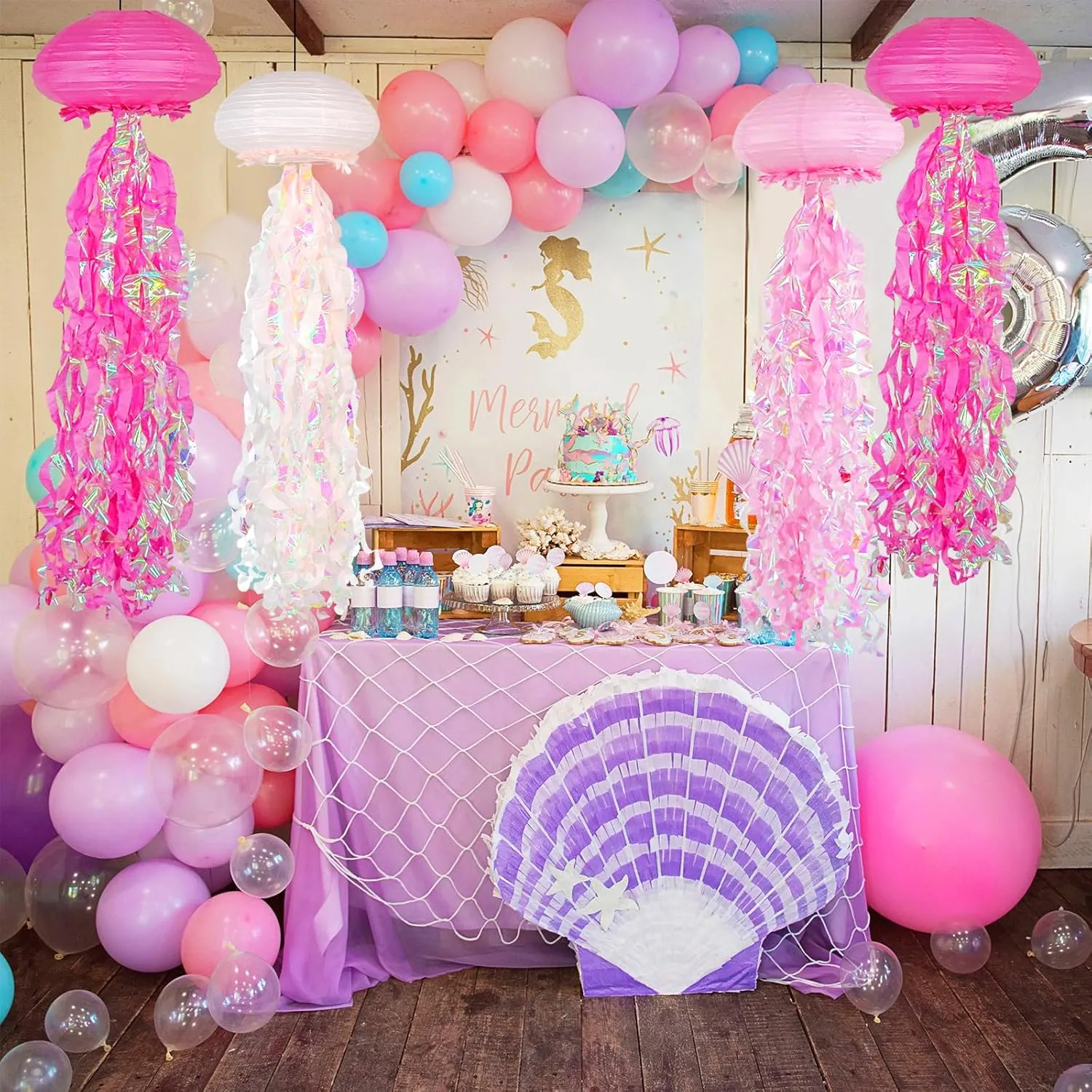 ADLKGG Jelly fish Paper Lanterns, Under the Sea Party Decortions, 6pcs Hanging Medusa Paper Lantern for Mermaid Underwater World Ocean Themed Birthday Party Baby Shower Classroom Decor (Pink)