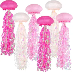 ADLKGG Jelly fish Paper Lanterns, Under the Sea Party Decortions, 6pcs Hanging Medusa Paper Lantern for Mermaid Underwater World Ocean Themed Birthday Party Baby Shower Classroom Decor (Pink)