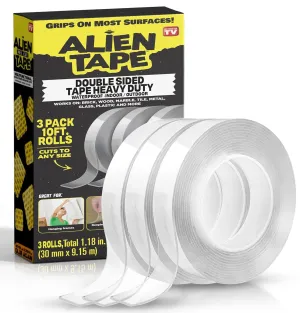 ALIEN TAPE Double Sided Tape Heavy Duty, Nano Tape, Double Sided Mounting Tape, Heavy Duty Double Sided Tape for Walls, Wall Tape, Clear Adhesive Tape for Poster Photo Wall Décor As Seen on TV 30 Feet
