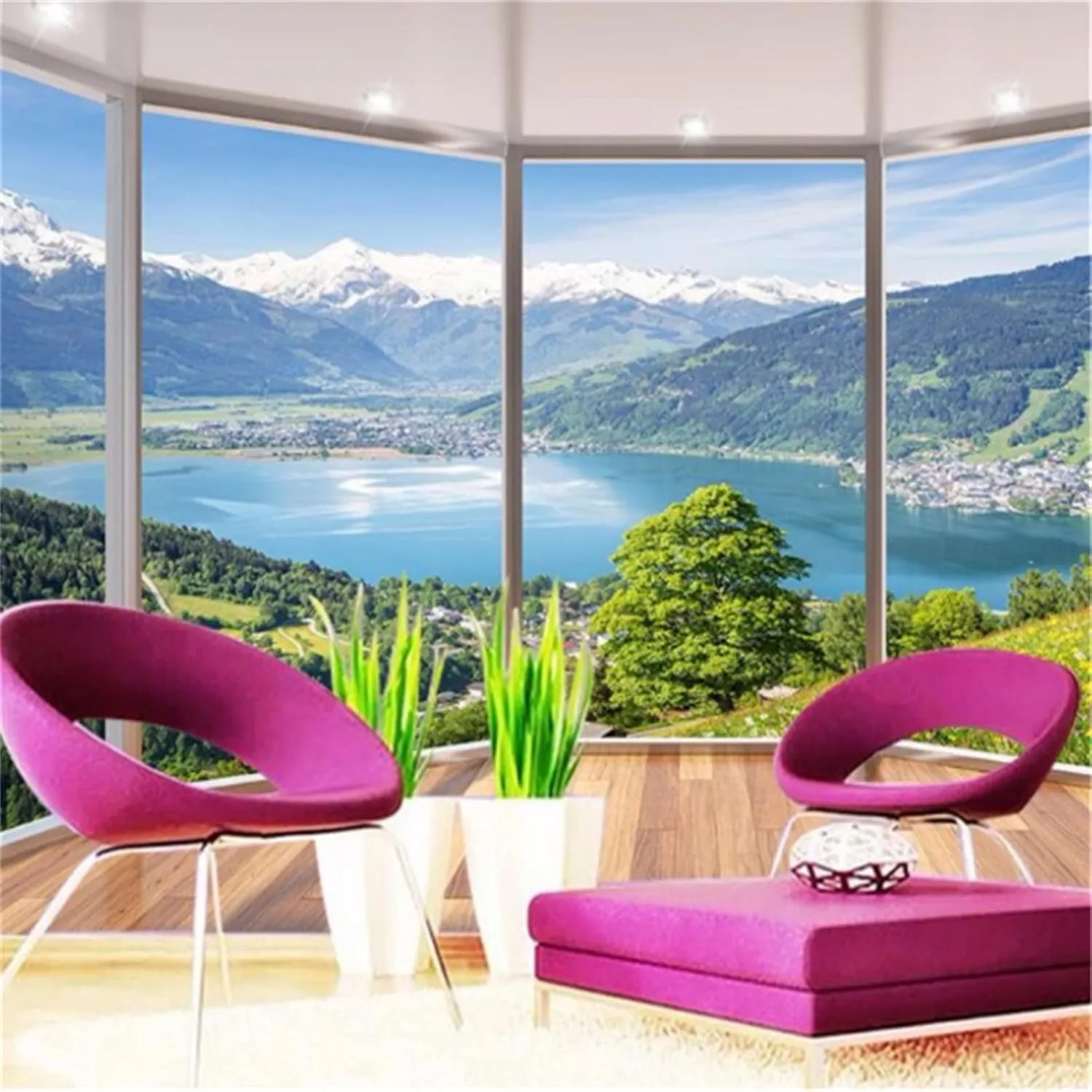 Alpine Lake 3D Wall Mural Wallpaper, Grassland Removable Self-Adhesive Large Wallpaper for Bedroom Living Room Kids Room Office Sofa Background Wall(106"Hx135"W)