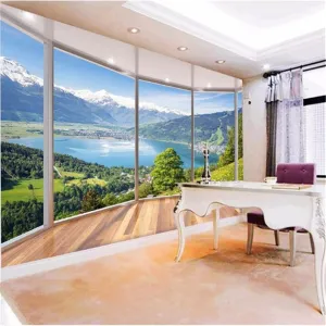 Alpine Lake 3D Wall Mural Wallpaper, Grassland Removable Self-Adhesive Large Wallpaper for Bedroom Living Room Kids Room Office Sofa Background Wall(106"Hx135"W)