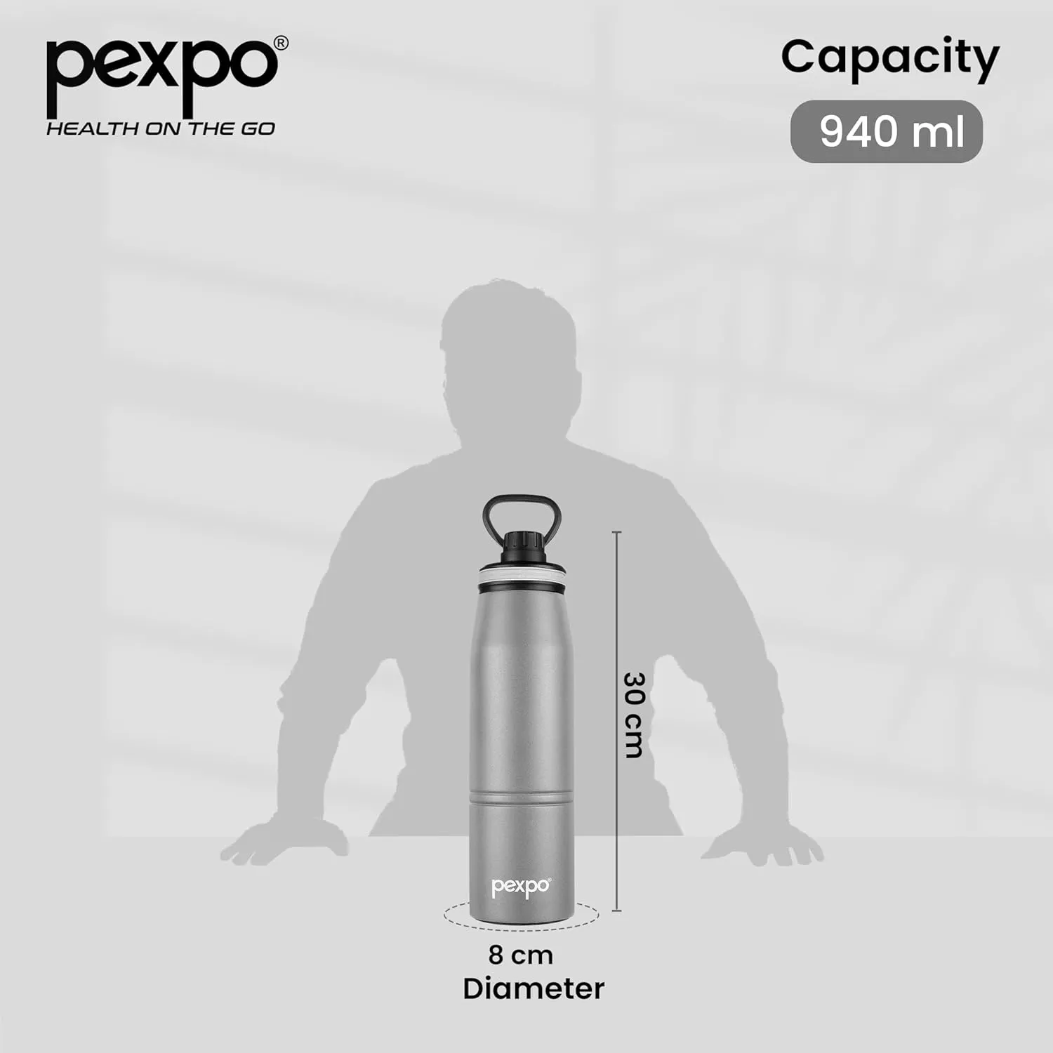 Altros 1000 Pro Stainless Steel Hot & Cold Vacuum Insulated Flask, 940ml, Grey | Leak Proof | Easy to Carry Loop Handle | Sports Water Bottle | Trekking | Gym | Office | Home | RCB Edition