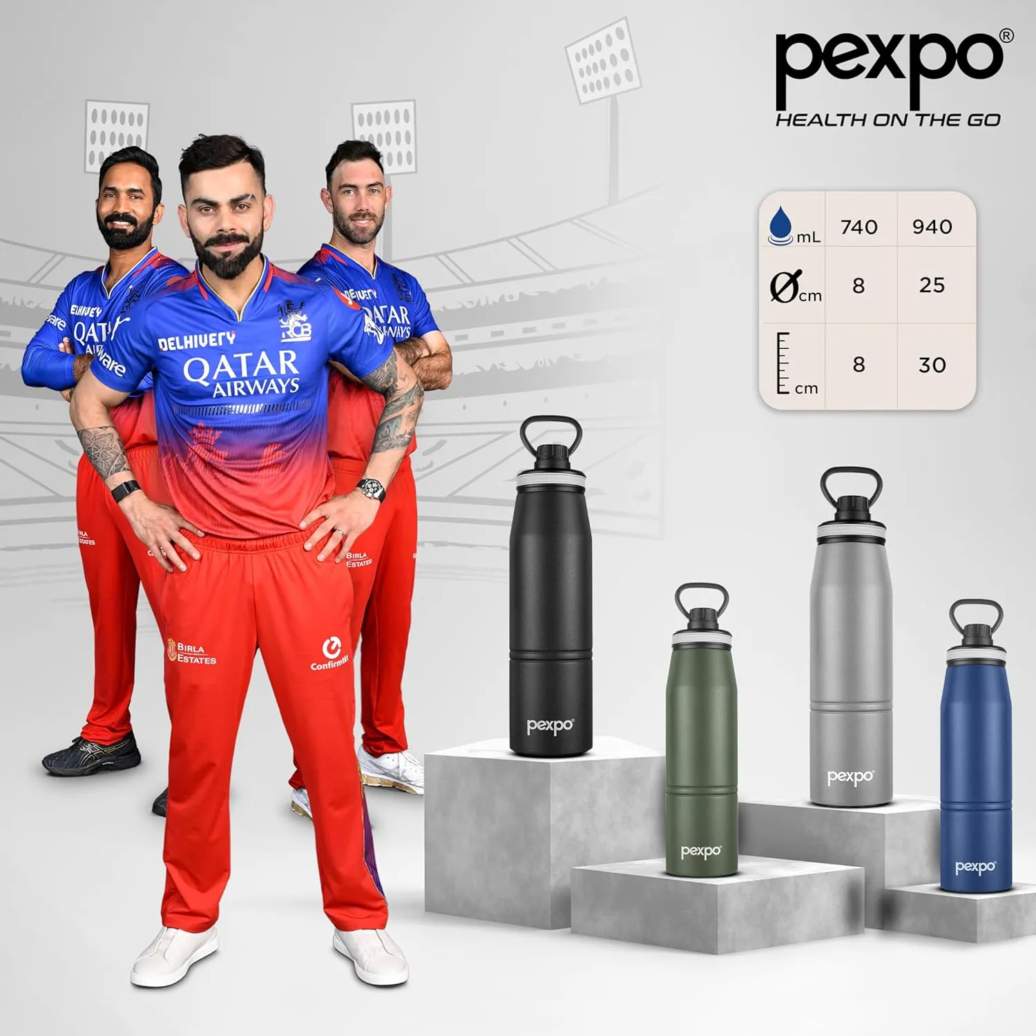 Altros 1000 Pro Stainless Steel Hot & Cold Vacuum Insulated Flask, 940ml, Grey | Leak Proof | Easy to Carry Loop Handle | Sports Water Bottle | Trekking | Gym | Office | Home | RCB Edition