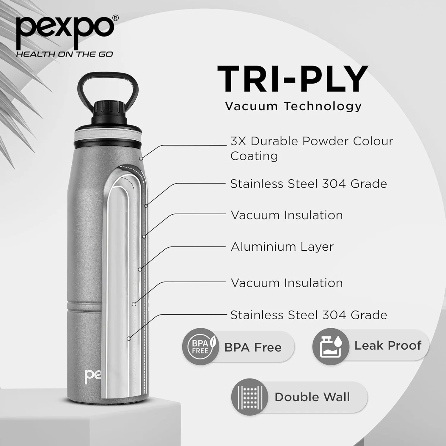 Altros 1000 Pro Stainless Steel Hot & Cold Vacuum Insulated Flask, 940ml, Grey | Leak Proof | Easy to Carry Loop Handle | Sports Water Bottle | Trekking | Gym | Office | Home | RCB Edition