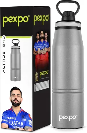 Altros 1000 Pro Stainless Steel Hot & Cold Vacuum Insulated Flask, 940ml, Grey | Leak Proof | Easy to Carry Loop Handle | Sports Water Bottle | Trekking | Gym | Office | Home | RCB Edition
