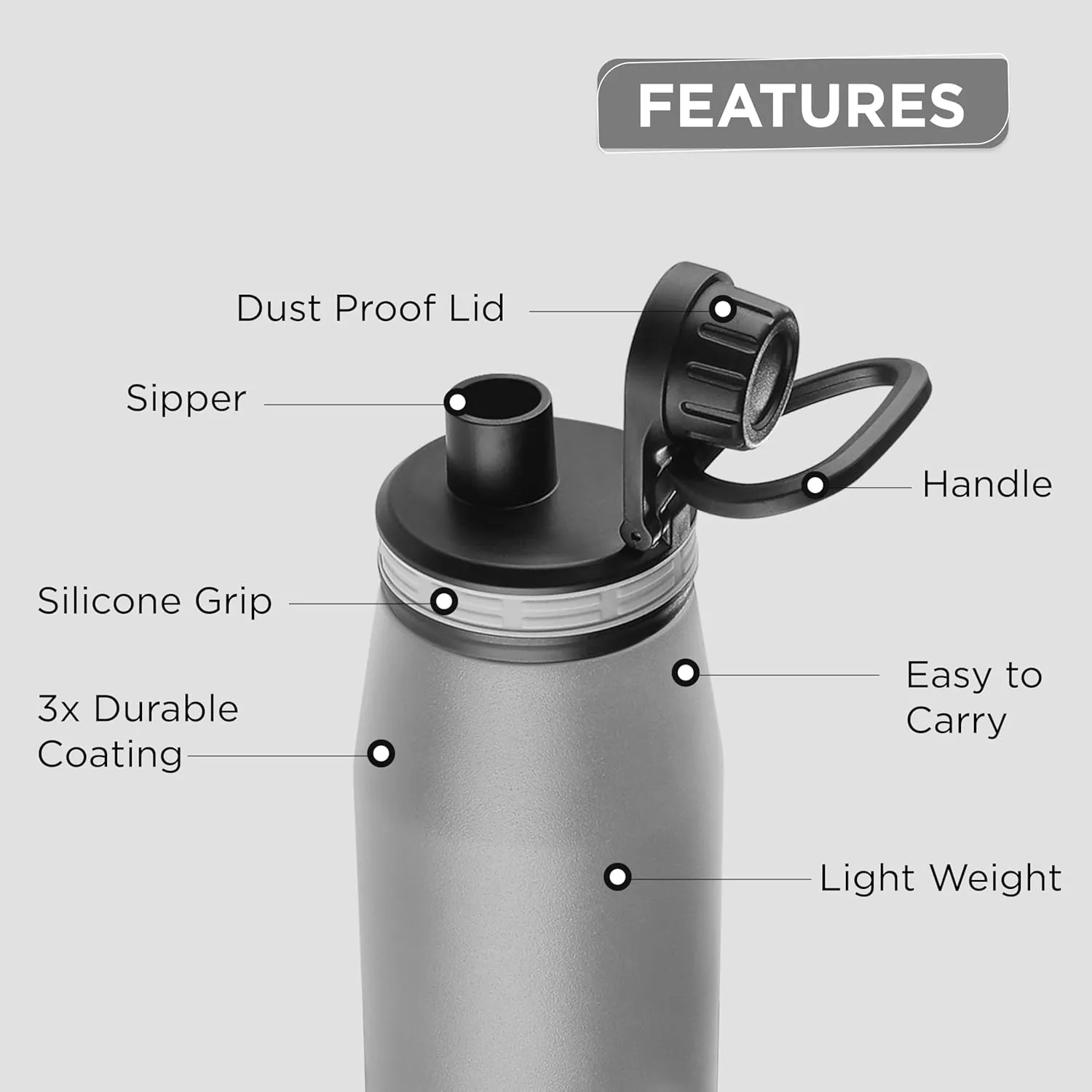 Altros 1000 Pro Stainless Steel Hot & Cold Vacuum Insulated Flask, 940ml, Grey | Leak Proof | Easy to Carry Loop Handle | Sports Water Bottle | Trekking | Gym | Office | Home | RCB Edition