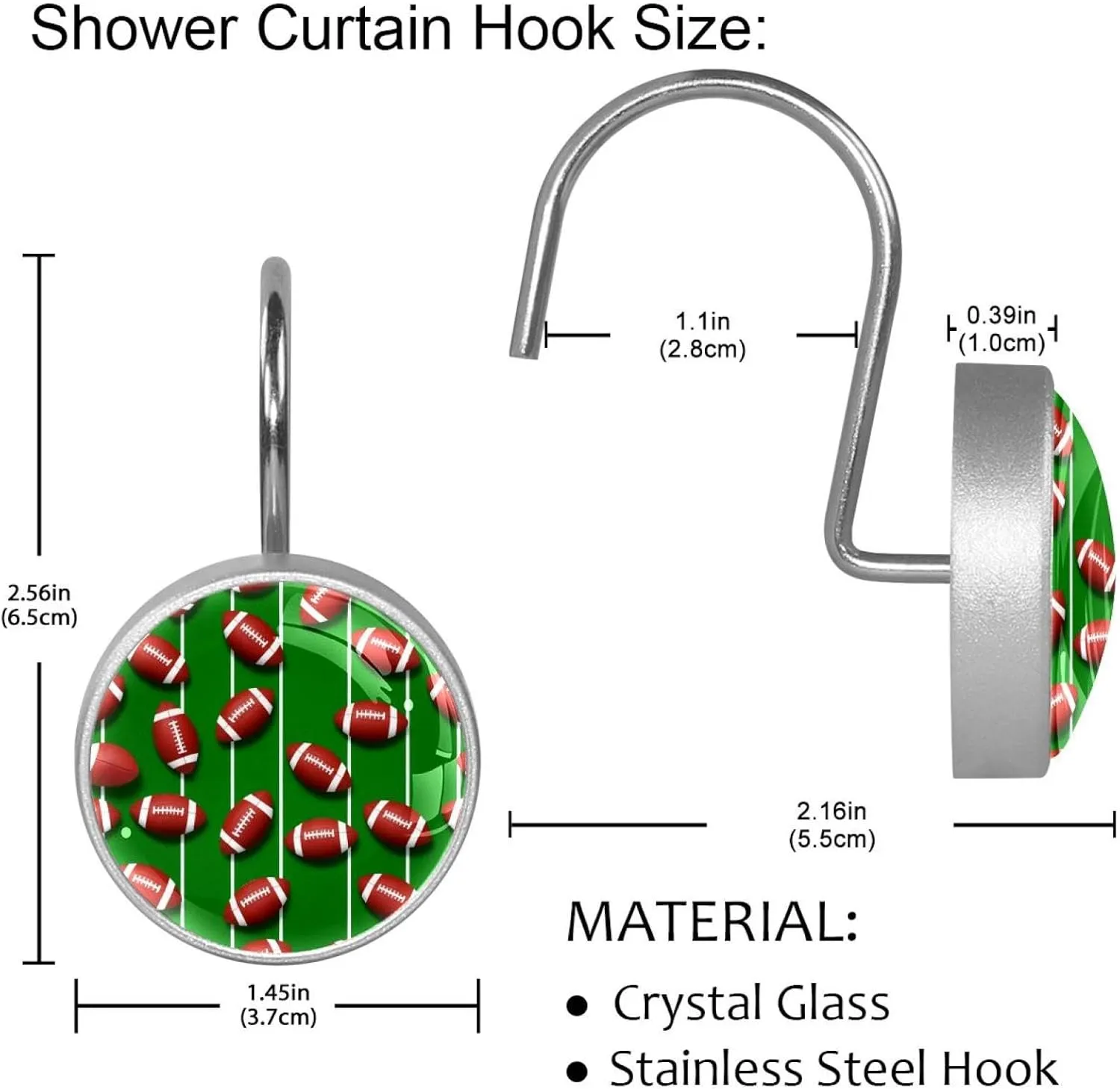 American Footballs on Line Field Prints Shower Curtain, Polyester Shower Curtain Set with 10 Stainless Steel Hooks, Rustic Farmhouse Bathroom Shower Curtain 60x72 in