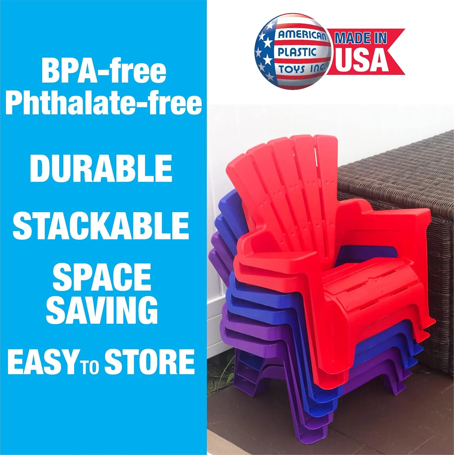 American Plastic Toys Kids’ Adirondack (2-Pack, Purple), Stackable, Outdoor, Beach, Lawn, Indoor, Lightweight, Portable, Wide Armrests, Comfortable Lounge Chairs for Children
