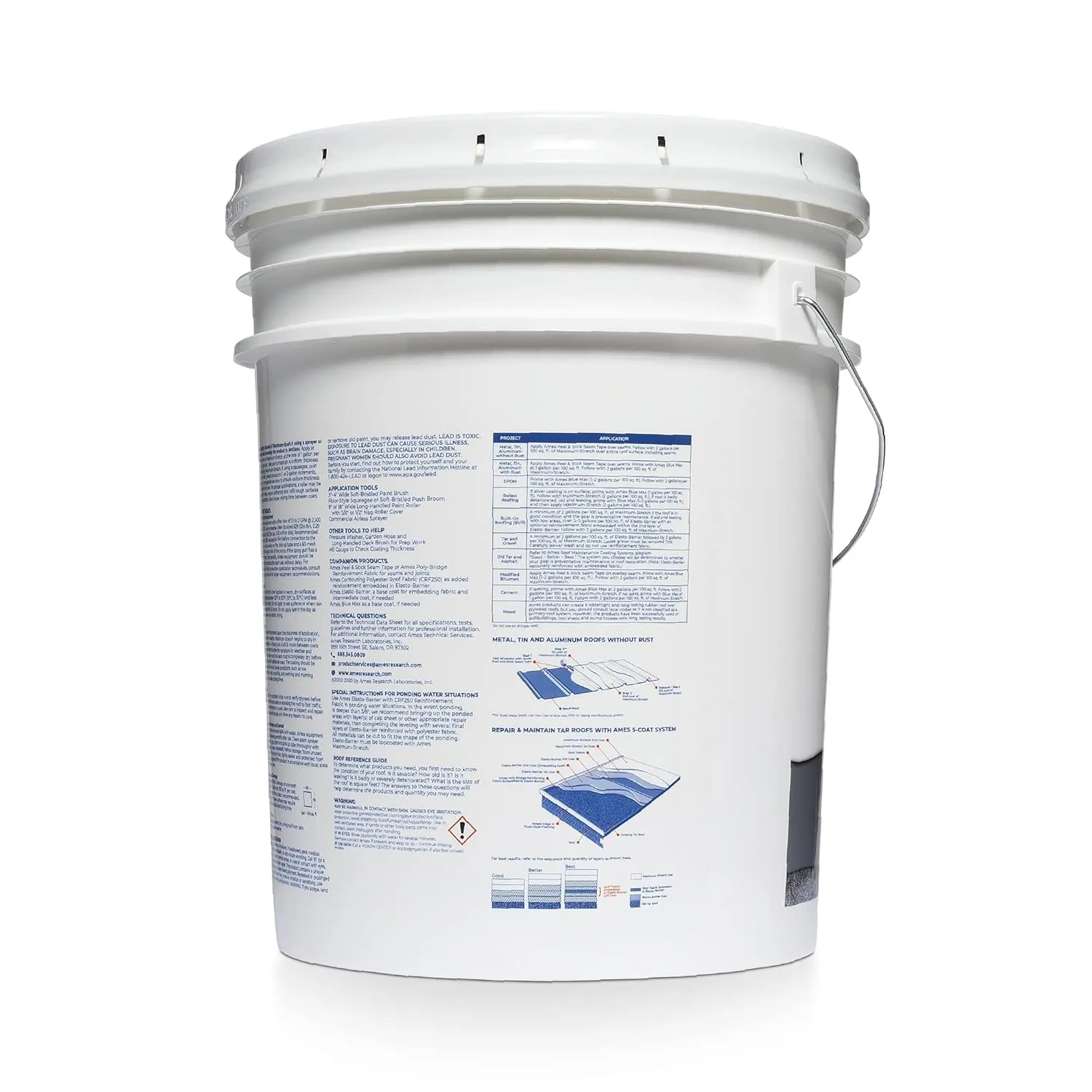Ames Maximum Stretch - Waterproof Sealant Membrane - Perfect For Roofing, Repairs, Concrete, EPDM & Wood - Liquid Rubber Sealer - Up To 650% Elastic - Made in USA, White, 4.6 Gallon (Pack of 1)