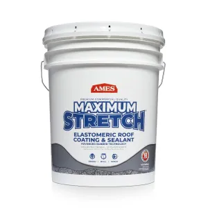 Ames Maximum Stretch - Waterproof Sealant Membrane - Perfect For Roofing, Repairs, Concrete, EPDM & Wood - Liquid Rubber Sealer - Up To 650% Elastic - Made in USA, White, 4.6 Gallon (Pack of 1)