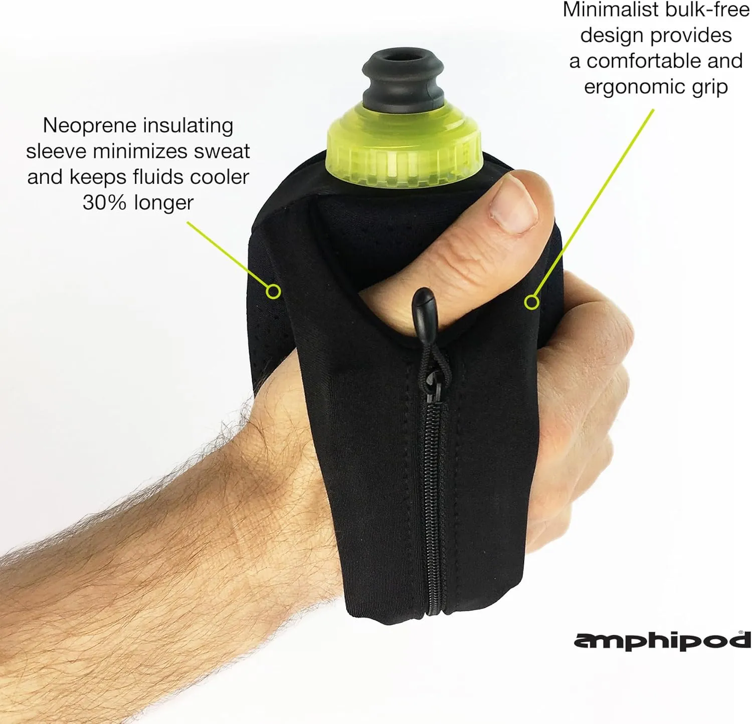 Amphipod Hydraform Ergo-Lite Handheld Water Bottle, BPA-Free Minimalist Insulated Hydration for Ultra-Running & Walking - Charcoal - 10.5 oz
