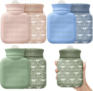 Amylove 3 Pcs Mini Hot Water Bottle for Hot & Cold Compress with Cover 320ml Silicone Microwave Heating Bottles Small Water Bag for Travel Holiday Gift(Beige, Green, Blue)