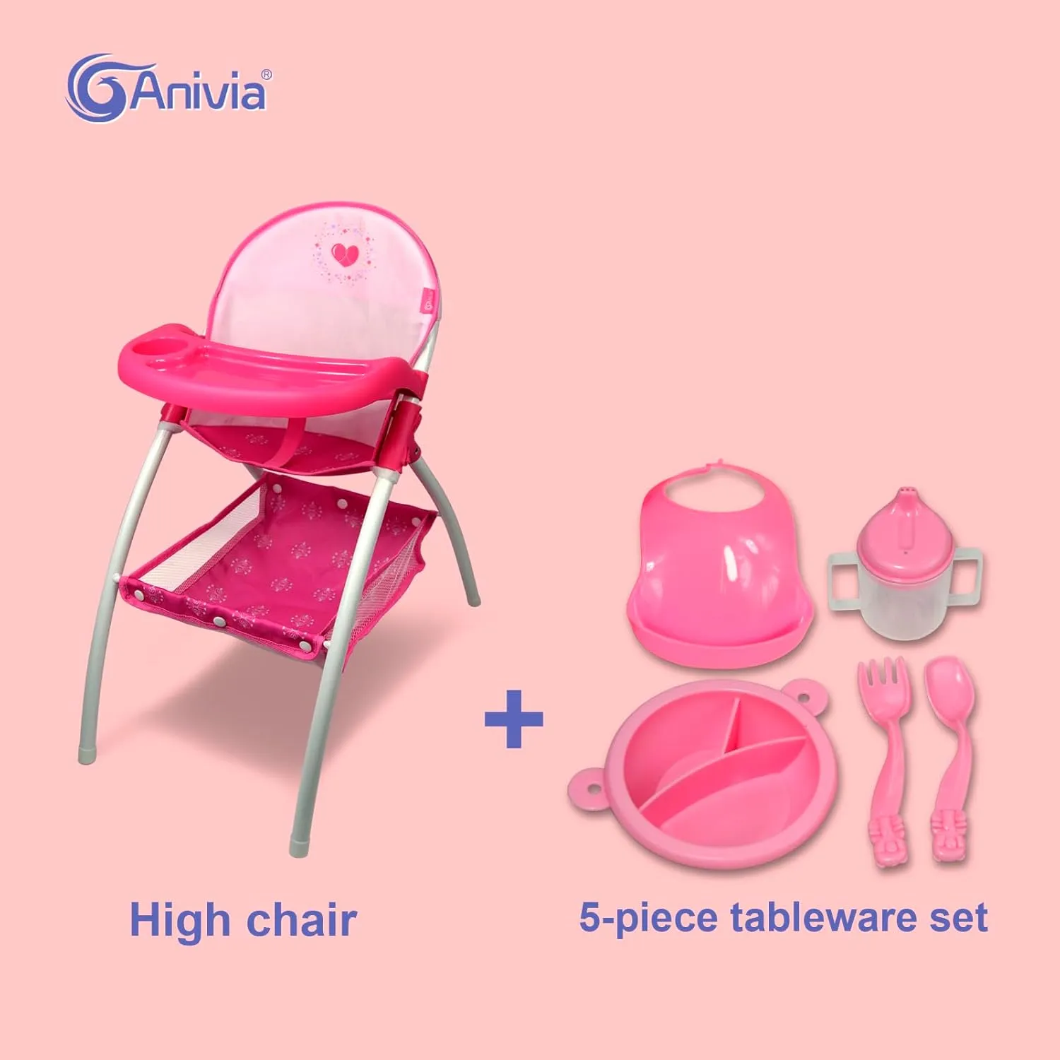 Anivia Baby Doll High Chair, Toy High Chair for Baby Doll (DH010A Pink)