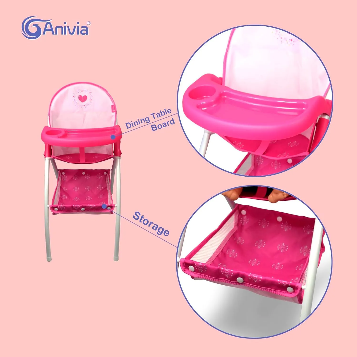 Anivia Baby Doll High Chair, Toy High Chair for Baby Doll (DH010A Pink)