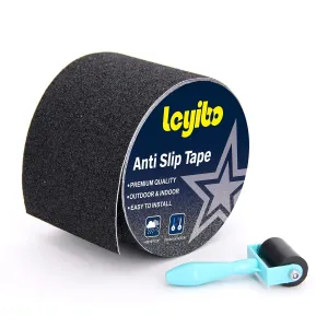 Anti Slip Tape with Roller, 4 Inch x 35 Ft Grip Tape for Stairs Outdoor/Indoor, Waterproof Non Skid Roll for Stair Treads Non Slip, High Traction Friction Abrasive Adhesive Stair Steps - Black