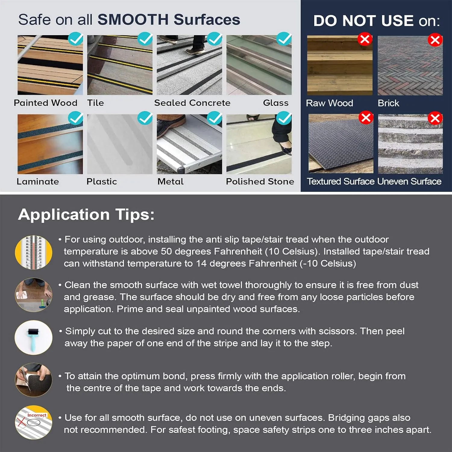 Anti Slip Tape with Roller, 4 Inch x 35 Ft Grip Tape for Stairs Outdoor/Indoor, Waterproof Non Skid Roll for Stair Treads Non Slip, High Traction Friction Abrasive Adhesive Stair Steps - Black