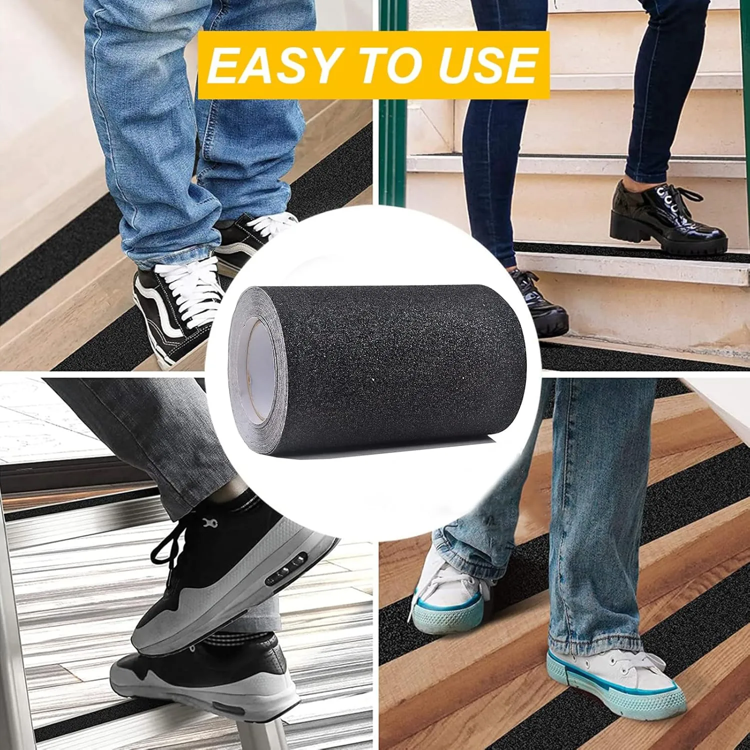 Anti Slip Traction Tape, 8" × 30 Feet, Longer and Wider, 80 Grit Friction Tape, Skateboard Grip Tape, Strong Abrasive Adhesive Stair Treads Non Slip for Outdoor, Indoor (Black)