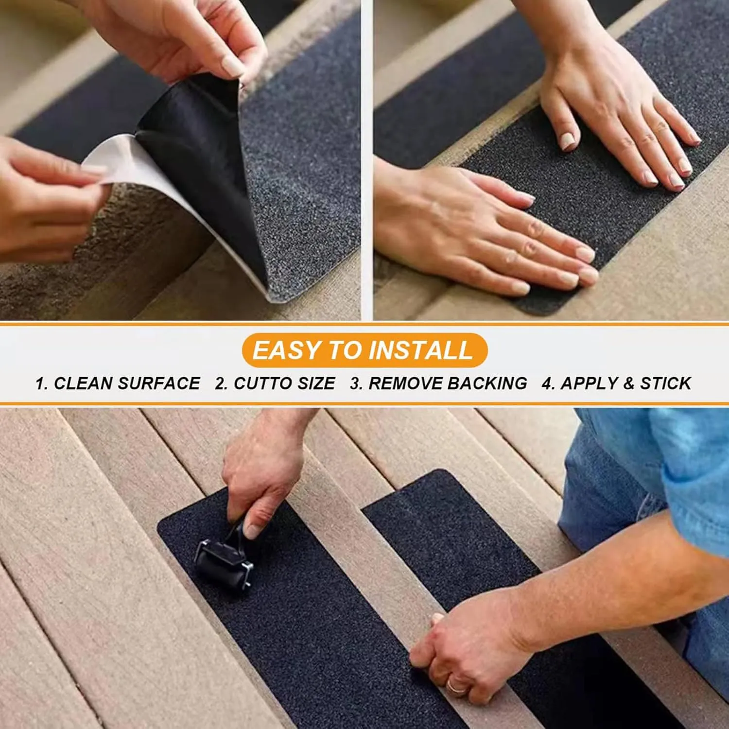 Anti Slip Traction Tape, 8" × 30 Feet, Longer and Wider, 80 Grit Friction Tape, Skateboard Grip Tape, Strong Abrasive Adhesive Stair Treads Non Slip for Outdoor, Indoor (Black)