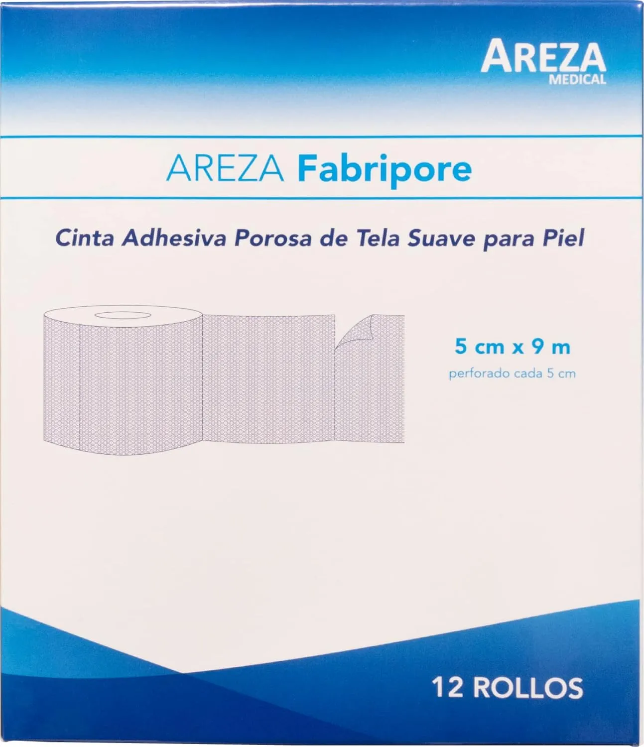 Areza Medical Surgical Tape - Porous Skin Soft Fabric Cloth Adhesive Tape - Fabripore - 2" x 10 yds. (5 cm x 9 m) - 12 Rolls per Box - FSA/HSA Approved