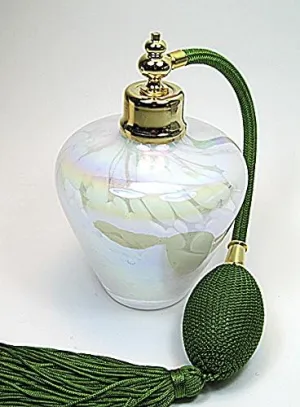 Art Glass Perfume Cologne Refillable Empty Bottle with Bulb and Tassel Atomizer Sprayer (Green Bulb Color)